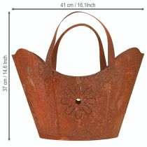 Itens Saco para plantas decorativo em metal ferrugem com alças H37cm