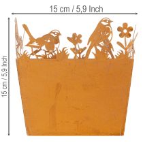 Itens Vaso de metal com pássaros, floreira, primavera, acabamento enferrujado, 15,5 cm de altura