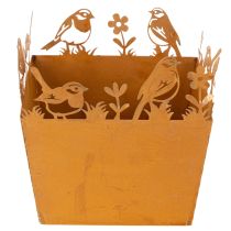 Itens Vaso de metal com pássaros, floreira, primavera, acabamento enferrujado, 15,5 cm de altura