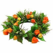 Itens Coroa de Physalis artificial, laranja e verde, Ø28cm, decoração de outono
