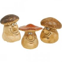Cogumelo decorativo em cerâmica com figura de rosto castanho Alt. 6,5cm 3uds
