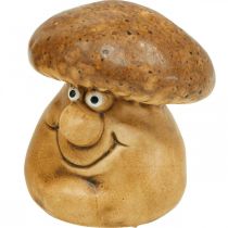 Cogumelo decorativo em cerâmica com figura de rosto castanho Alt. 6,5cm 3uds