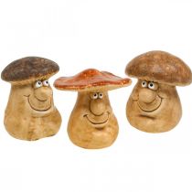 Cogumelo decorativo em cerâmica com rosto castanho Alt. 12cm 3uds
