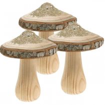 Casca de cogumelo de madeira e cogumelos deco glitter madeira H11cm 3pcs