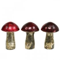 Deco cogumelos metal vermelho decoração de outono decoração de mesa Ø6.5cm H10cm 3pcs
