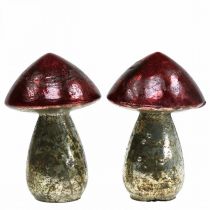 Deco cogumelos vidro vermelho vintage decoração de outono Ø9cm A13,5cm 2uds