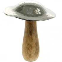 Cogumelo decorativo metal madeira prata, figura decorativa da natureza outono 18 cm
