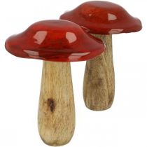 Madeira de manga cogumelo vermelho, decoração da natureza outono Ø9cm H12cm 2pcs