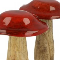 Madeira de manga cogumelo vermelho, decoração da natureza outono Ø9cm H12cm 2pcs