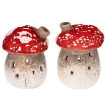 Itens Casa de Cogumelo com Farol, Figura Decorativa de Amanita muscaria com Chaminé, 10cm, 2 peças