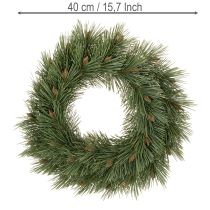 Itens Coroa artificial de ramos de pinheiro com pequenas pinhas, 40 cm
