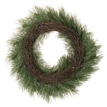 Itens Coroa artificial de ramos de pinheiro com pequenas pinhas, 40 cm