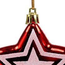 Itens Estrela para pendurar plástico vermelho, branco de 8,5 cm 2 unidades