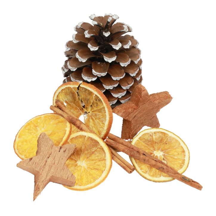 Potpourri Natal fatias de laranja cones canela madeira 150g