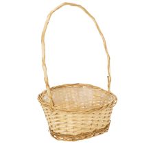 Itens Cesta de presente com aproximadamente 30 cm x 23 cm, em tom claro.