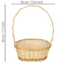 Itens Cesta de presente com aproximadamente 30 cm x 23 cm, em tom claro.