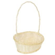 Itens Cesta de presente com aproximadamente 38 cm x 27 cm, em tom claro.