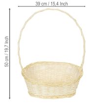 Itens Cesta de presente com aproximadamente 38 cm x 27 cm, em tom claro.