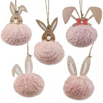 Pingente bunny rosa pingente decorativo de madeira Ø5cm-10cm 6 peças