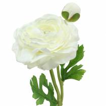 Itens Ranúnculo de flor artificial com flor e botão branco Alt.34cm