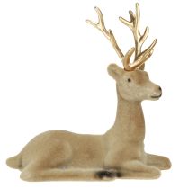 Itens Decoração de veado sentado flocado marrom claro 15×6×15,5cm