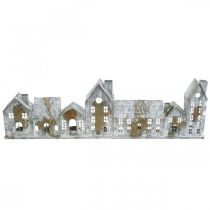 Itens Casinhas iluminadas, decoração de janela, luminárias prateadas, lanterna de metal com aparência antiga, 67,5 cm de comprimento x 20 cm de altura.