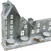 Itens Casinhas iluminadas, decoração de janela, luminárias prateadas, lanterna de metal com aparência antiga, 67,5 cm de comprimento x 20 cm de altura.