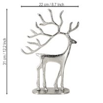 Itens Decoração de rena, figura de veado, metal prateado, altura 31 cm