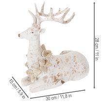 Itens Estatueta decorativa de um veado sentado com chifres, 30 cm