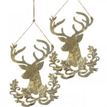 Itens Rena para pendurar, decoração de Natal, cabeça de veado, pingente de metal dourado aspecto antigo Alt.23cm 2 peças