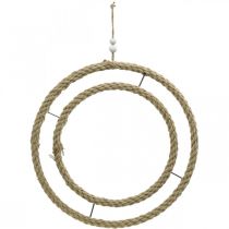 Anel decorativo duplo, anel para decorar, anel de juta, cor natural estilo boho, prata Ø41cm