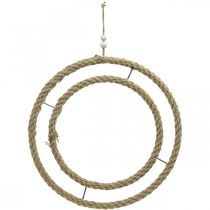 Itens Anel decorativo duplo, anel para decorar, anel de juta, cor natural estilo boho, prata Ø41cm