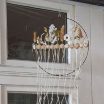 Itens Anel decorativo, metal, contas de madeira, Ø30cm, preto, branco, natural, conjunto de 4