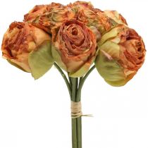 Buquê de rosas, flores de seda, rosas artificiais laranja, aparência antiga L23cm 8pcs