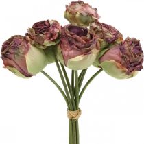 Rosas rosa antigo, flores de seda, flores artificiais C 23 cm 8 unidades