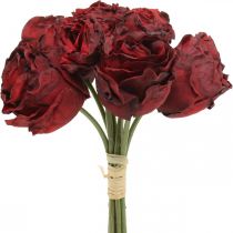 Rosas artificiais vermelhas, flores de seda, buquê de rosas L23cm 8pcs