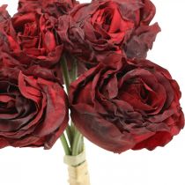 Rosas artificiais vermelhas, flores de seda, buquê de rosas L23cm 8pcs