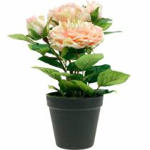 Rosa decorativa em vaso, flores de seda românticas, peônia rosa