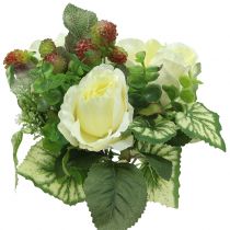 Bouquet de rosas / hortênsias brancas com bagas 31cm