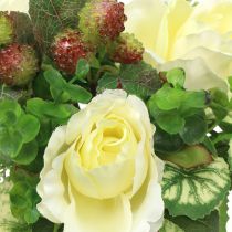 Bouquet de rosas / hortênsias brancas com bagas 31cm