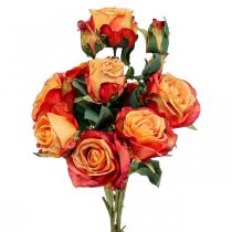 Buquê de rosas rosas artificiais flores de seda laranja cacho 53cm