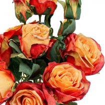 Buquê de rosas rosas artificiais flores de seda laranja cacho 53cm