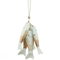 Itens Cabide rústico de madeira com 5 peixes branco natural 15cm