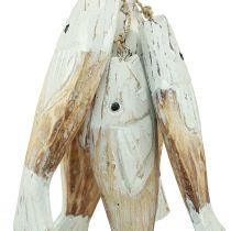 Itens Cabide rústico de madeira com 5 peixes branco natural 15cm