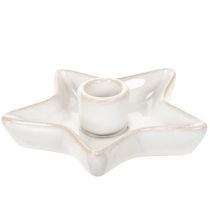 Itens Castiçal em forma de estrela de cerâmica, branco, para velas finas, 12 cm, 2 peças