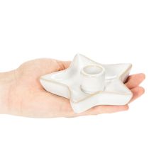 Itens Castiçal em forma de estrela de cerâmica, branco, para velas finas, 12 cm, 2 peças