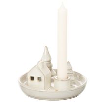 Itens Castiçal decorativo de cerâmica com casa e árvores, 16 cm