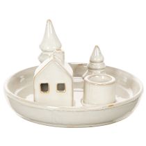 Itens Castiçal decorativo de cerâmica com casa e árvores, 16 cm