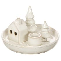 Itens Castiçal decorativo de cerâmica com casa e árvores, 16 cm