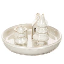 Itens Castiçal decorativo de cerâmica com casa e árvores, 16 cm